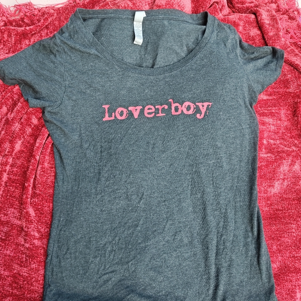 Loverboy concert T-shirt, 2015 tour. Gray with red lettering.